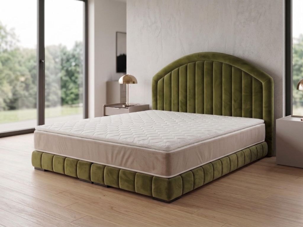 Polsterbett LEON 2 mit Kopfteil, modernes gepolstertes Bett in 200 x 200 cm Farbe: Grün