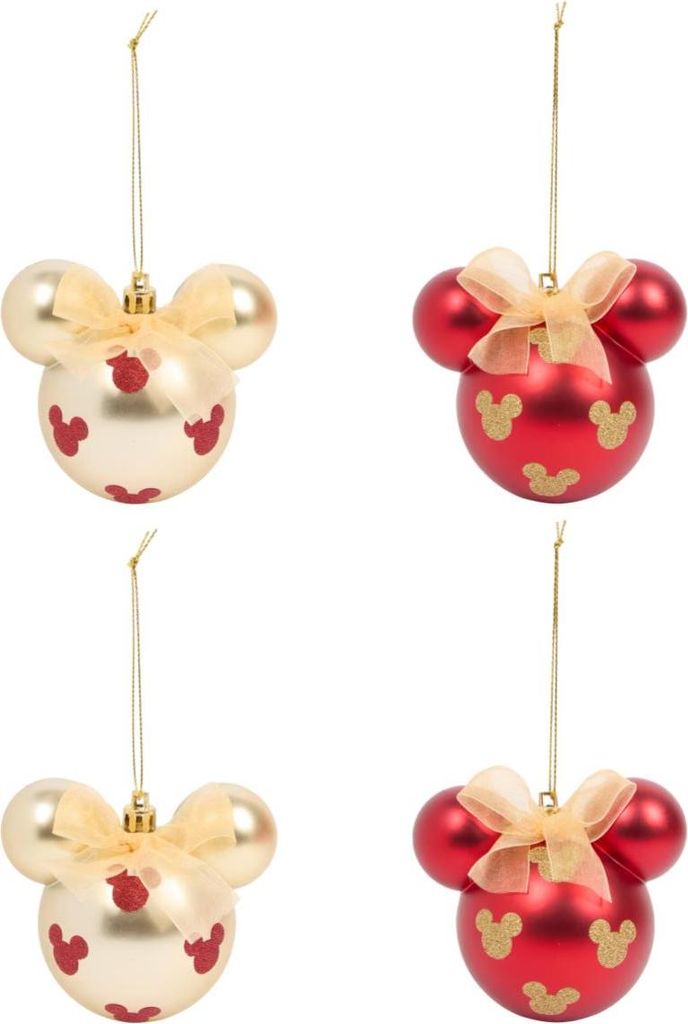 Mickey-Mouse-Weihnachtskugeln – Rot/Gold – 4er-Pack