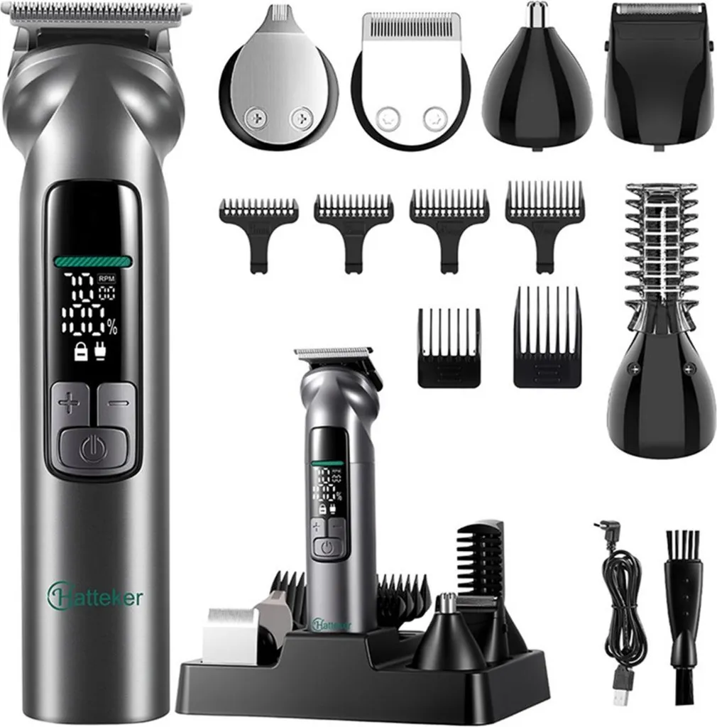 Tondeuse à barbe et cheveux 6-en-1 rechargeable avec têtes amovibles