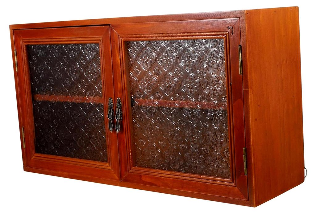 Holz Thekenschrank Küchenschrank Doppelstöckig mit Glaseinsatz Stauraum Organizer für Küche Wohnzimmer Badezimmer