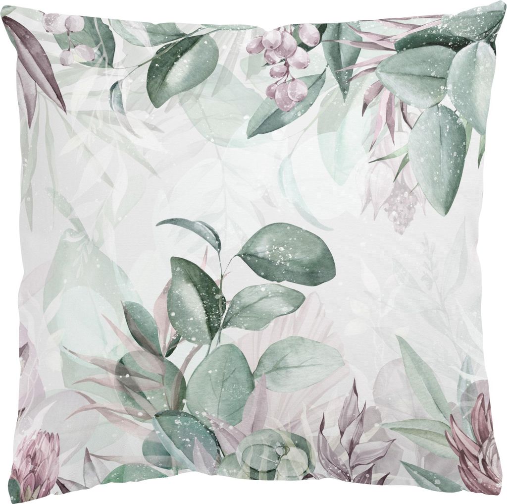 Dekokissen Blumen drinnen / Indoor Zierkissen Canvas waschbar Pflanzen grün Aquarell Tropisch Sofakissen ohne Füllung