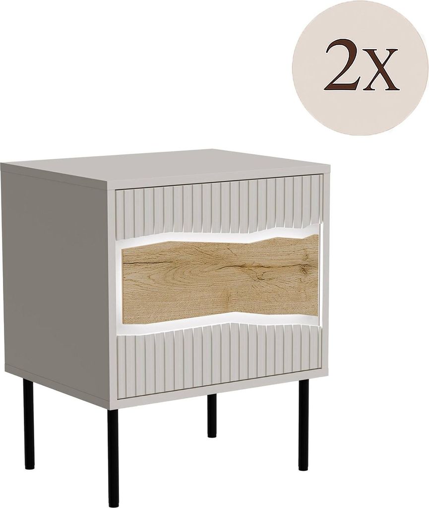 Dmora Nachttisch Ussana 50x40x61,5h cm Beige, ein Regal, eine Tür