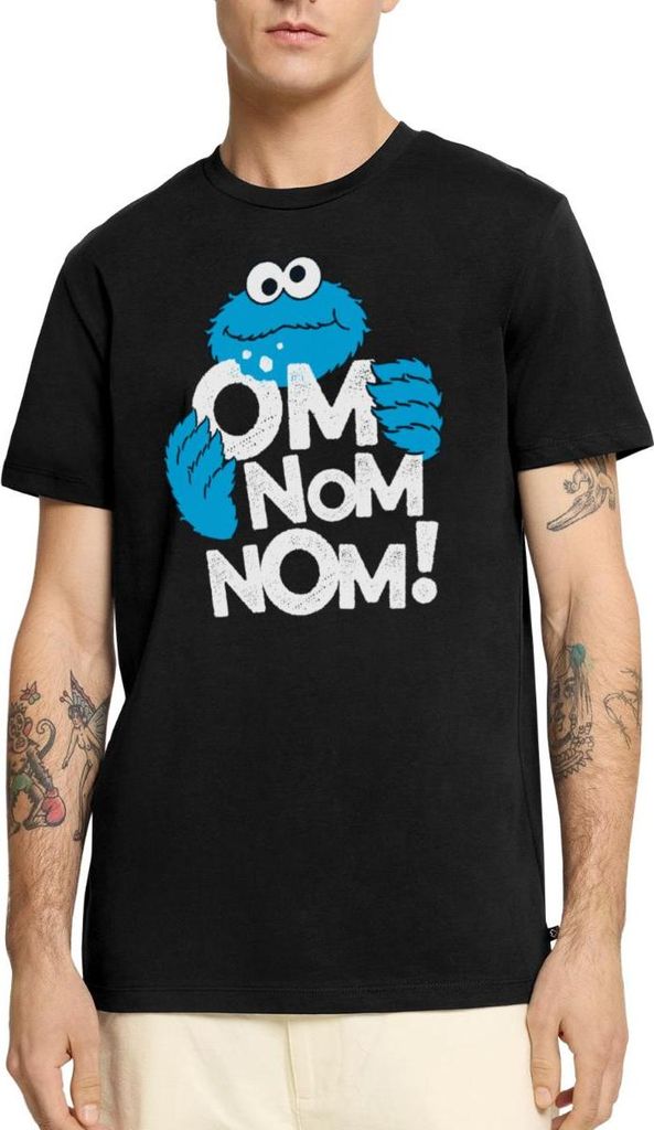 Spreadshirt Sesamstraße Krümelmonster Om Nom Nom Männer Premium T-Shirt, S, Schwarz