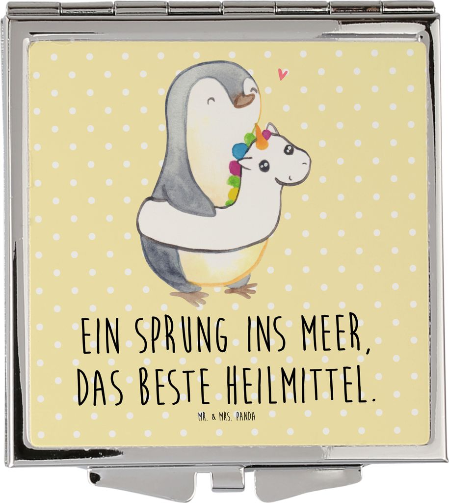 Mr. & Mrs. Panda Kosmetikspiegel Sommermeerheilkraft - Gelb Pastell - Geschenk, Klappbarer Spiegel, Kamin, Handspiegel, Strandspaziergang, Taschens...