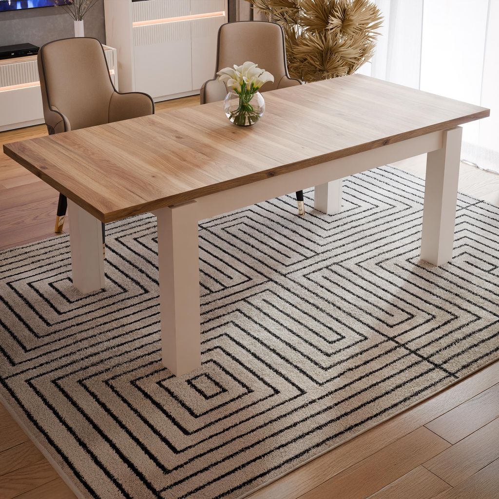 Forte OAK SQUERE Esstisch 160, eleganter Esszimmertisch, ausziehbar, Holzwerkstoff, Mauvella Eiche Holzdekor/ Sand, 160,4 cm (206,4) breit x 76,1 c...