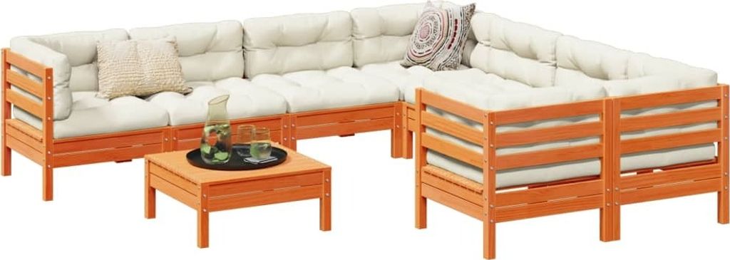 Maison Exclusive - 9-tlg. Garten-Sofagarnitur mit Kissen Wachsbraun Kiefernholz