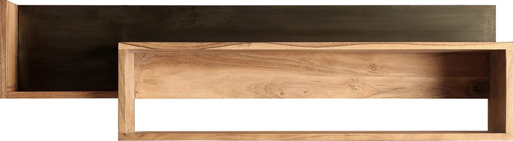 Wandboard Sydney, Akazienholz massiv, stonefarben & lackiert, 2 teiliges Holzregal, 118x35x20 cm, pflegeleichtes Regal