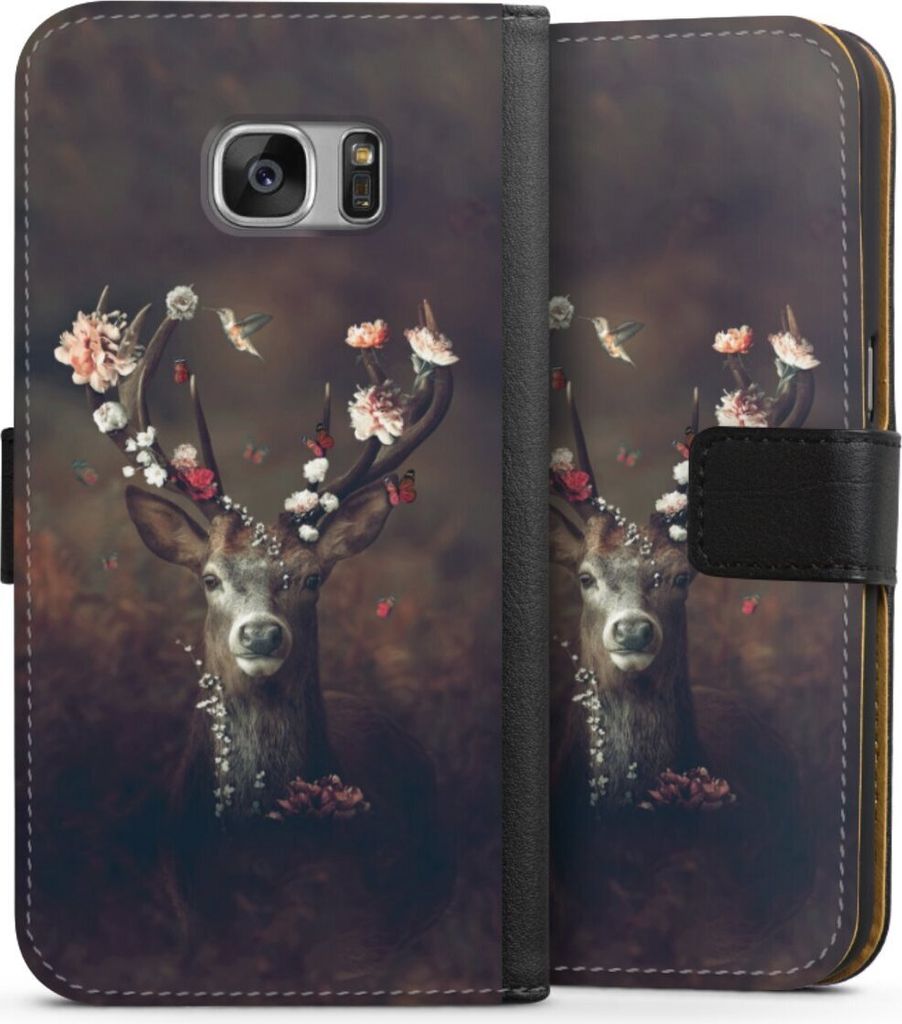 DeinDesign Klapphülle für Samsung Galaxy S7 Handytasche Lederhülle Tasche Blumen Rehe Rentier