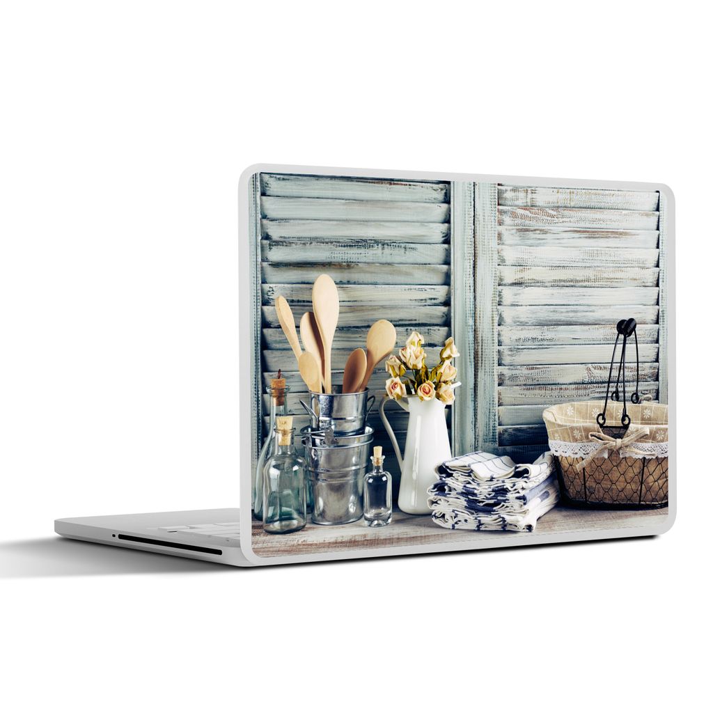 MuchoWow Laptop Aufkleber Sticker Cover Stilleben - Küchenutensilien - Rustikal 31x22.5 cm - Laptop-Deko