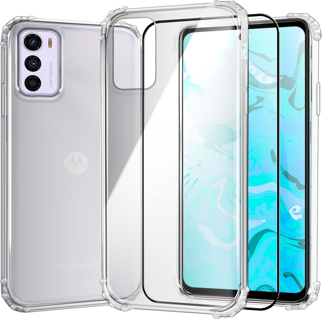 Schutzhülle Klar für MOTOROLA MOTO G42 hülle hüllen Transparent Slim Cover Clear Case Durchsichtig Bumper + Schutzfolie Glas