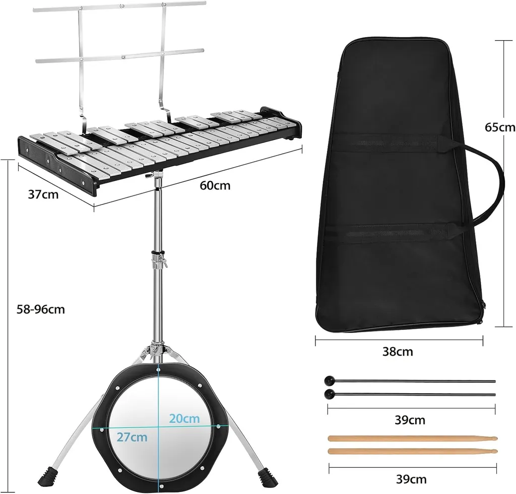 Xylophone 32 Notes Percussion avec Support Réglable et Pad de 20cm - 7