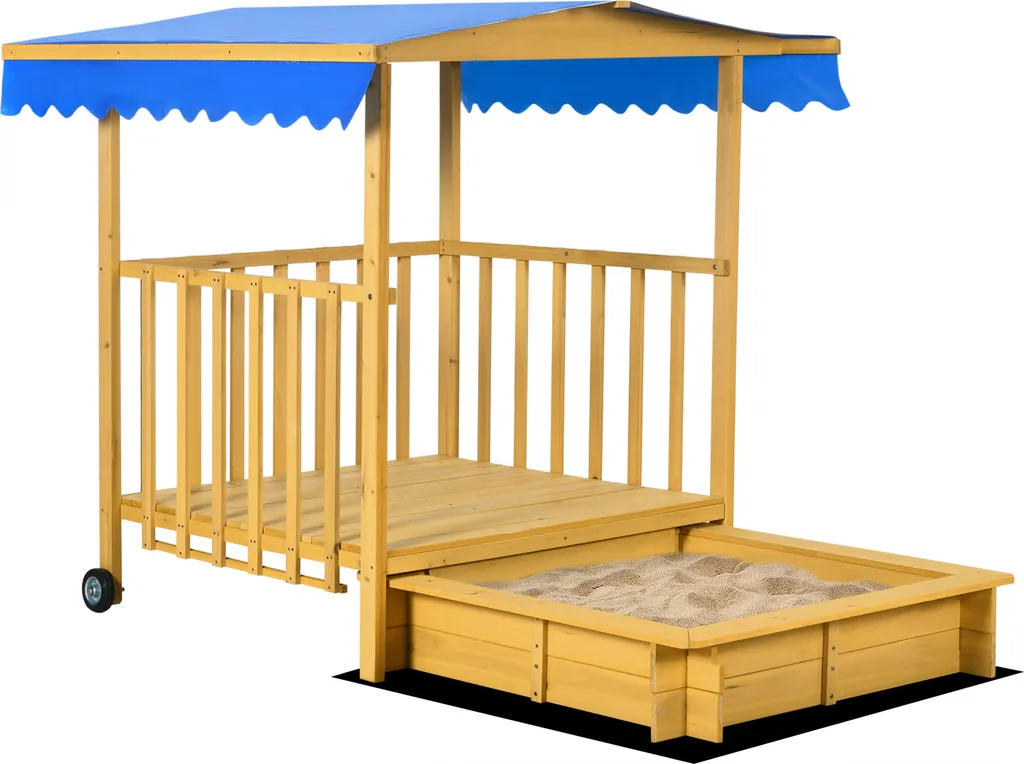 Bac à sable avec toit anti-UV et roulettes pour protéger vos enfants