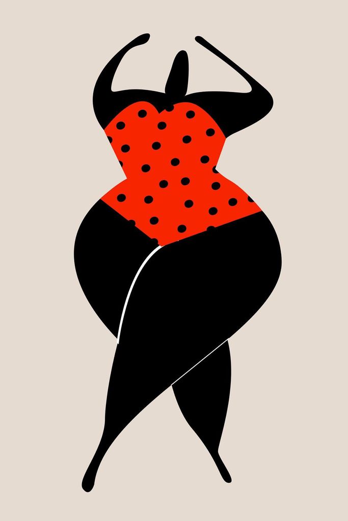 TADESSI Leinwandbild Retro Frauen Silhouette Rot - Wandbild 30 x 45 cm - Kunstdruck auf Leinwand in Creme Schwarz - M1-No.50757