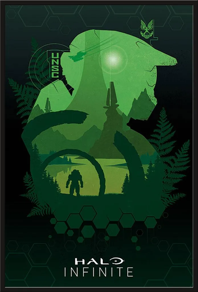 Poster Halo Infinite Lakeside 61x91,5cm sous Cadre Noir Prêt à Poser