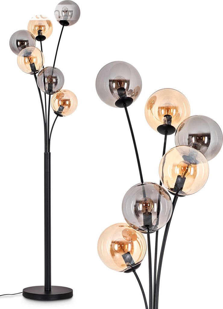 Fossobiubo Stehlampe aus Metall/Glas in Schwarz/Rauch-/Bernsteinfarben