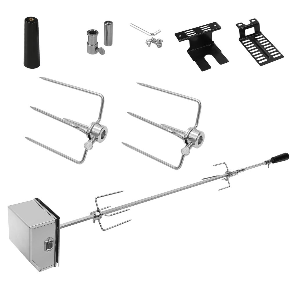 Jopassy Edelstahl Grillspieß Set 107cm BBQ Fleischklammer mit Motor inkl. 2X Fleischnadeln, 220V - 240V, Elektrischer Drehspieß, Rotisserie, Dreh...