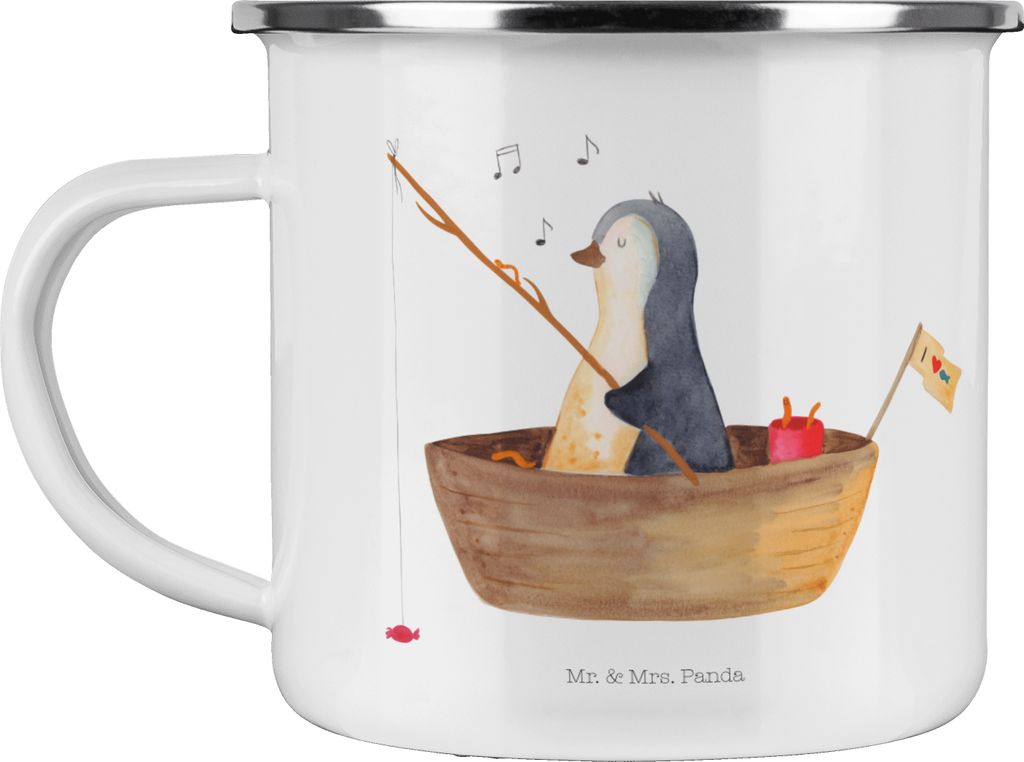 Mr. & Mrs. Panda Pott Pinguin Angelboot - Weiß - Geschenk, Outdoor Tasse, Optimistisch, Neuanfang, Boot, Emaille, Angeln, Genießen, Teetasse, Neu...