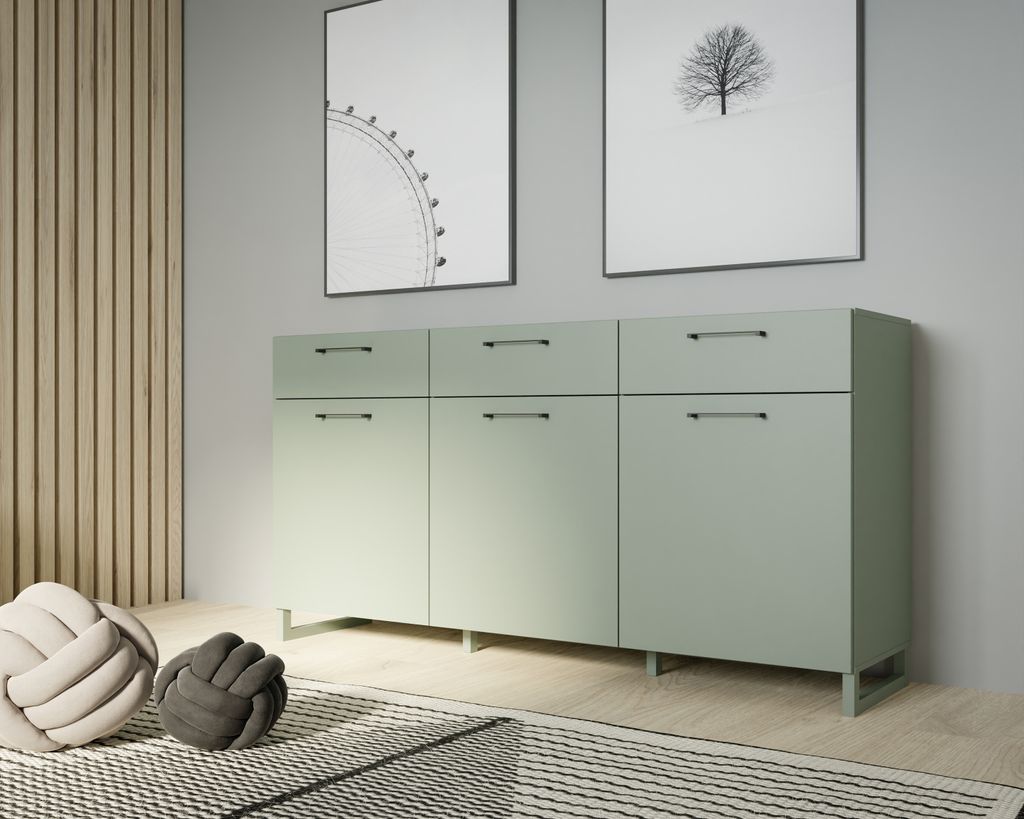 Sideboard >SILBA< in (Salbei grün), 3 Türen, 3 Image du produit 