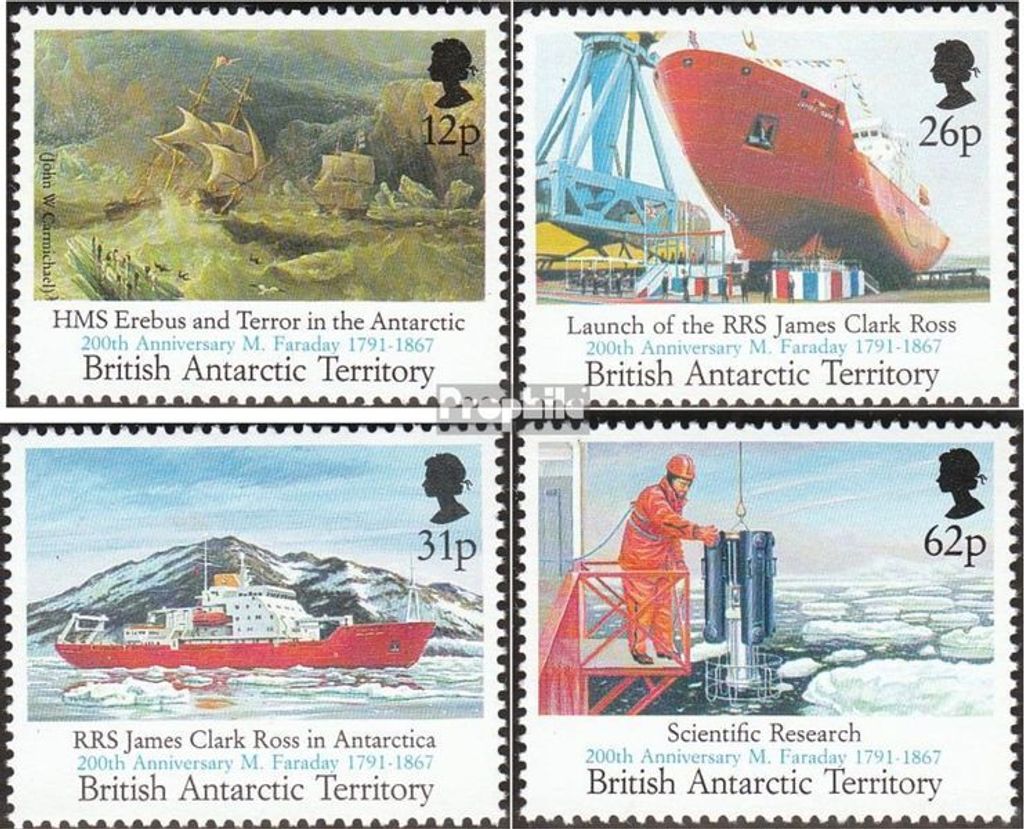 Briefmarken Britische Gebiete Antarktis 1991 Mi 189-192 (kompl.Ausg.) postfrisch Michael Faraday