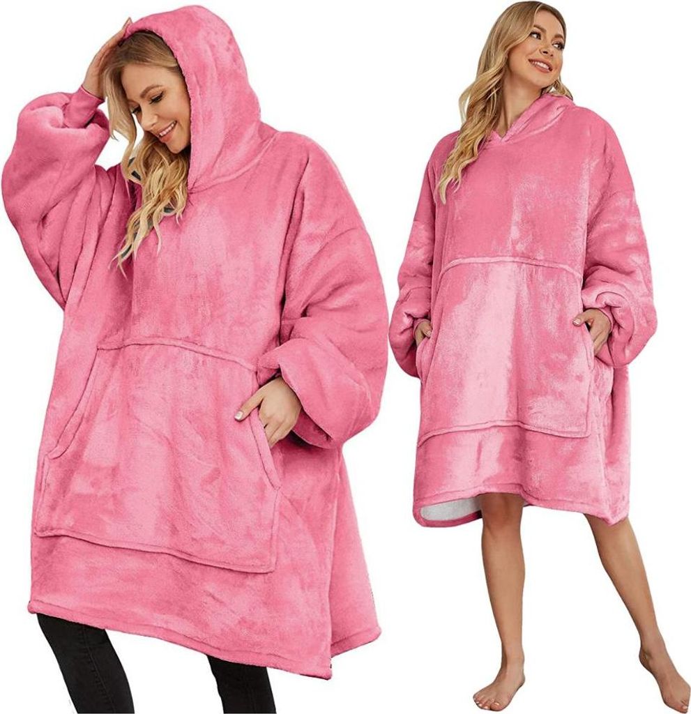 Decken-Sweatshirt, dicker Decken-Hoodie, 2-in-1, rosa, Oversize, Geburtstagsgeschenk