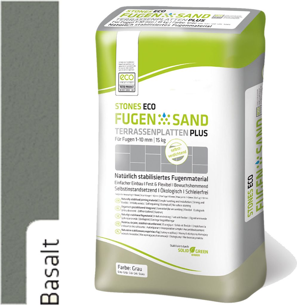 Stones Eco Fugensand Terrassenplatten 1-10 mm Basalt 15kg Immagine del prodotto 