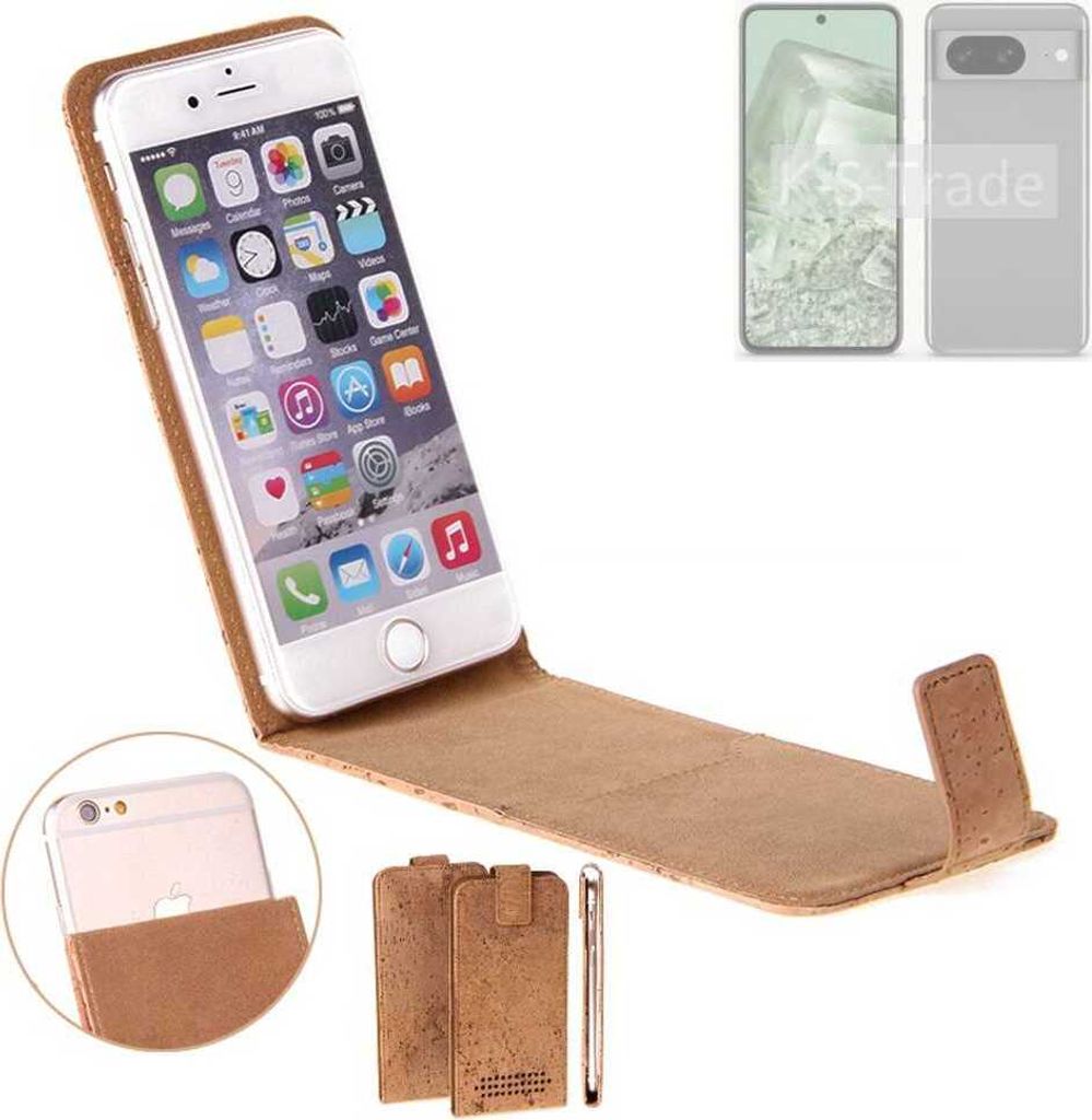 K-S-Trade Handyhülle kompatibel mit Google Pixel 8a Kork Hülle Flipstyle Case Schutzhülle Kork Case Hülle Flip cover Klapphülle Klapp, braun 1x