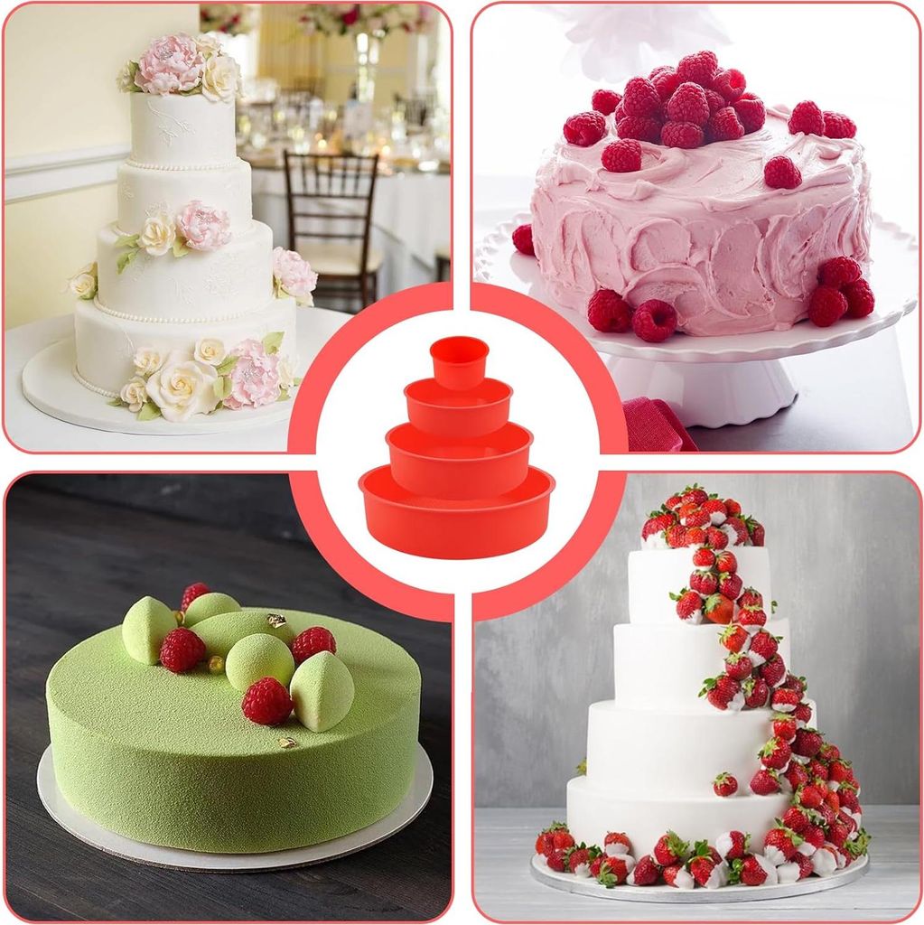 Runde Silikon-Backform-Set - 4 Stück Antihaft-Kuchenformen für Schichtkuchen, Käsekuchen, Regenbogenkuchen und Chiffonkuchen.