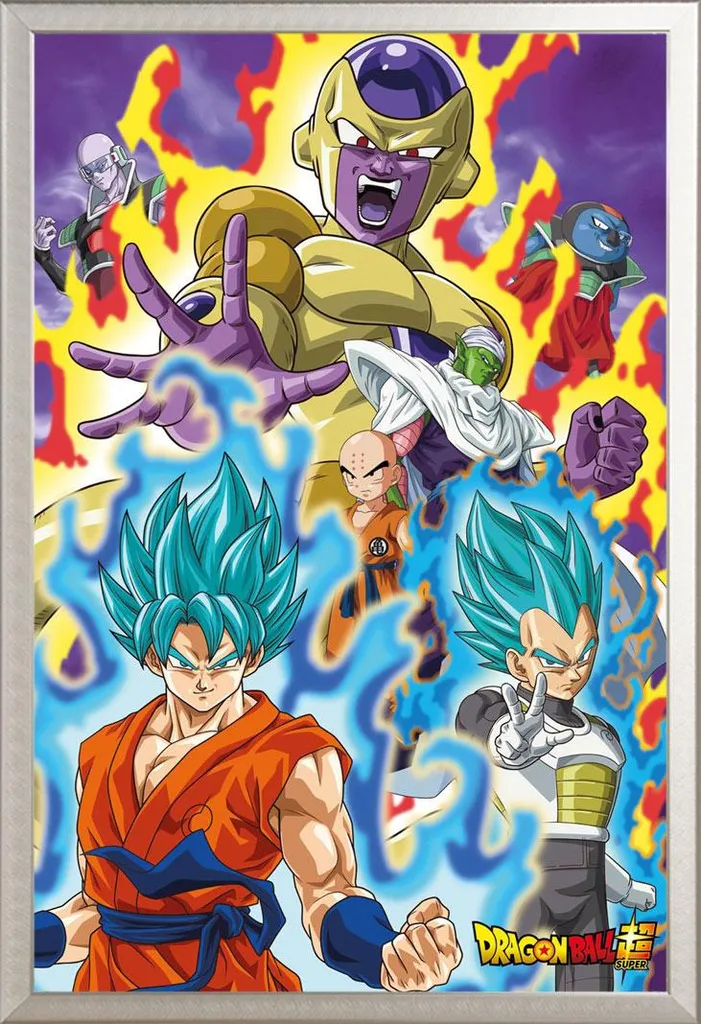 Dragon Ball Super Poster God Super con Cornice Shinsuke® Maxi Argento