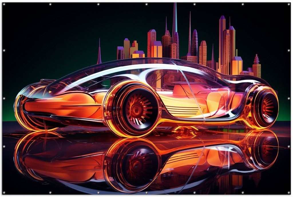 Wallario XXL Outdoor-Poster für Garten oder Balkon, Motiv Neon-Speedster, in ca. 300 x 200 cm