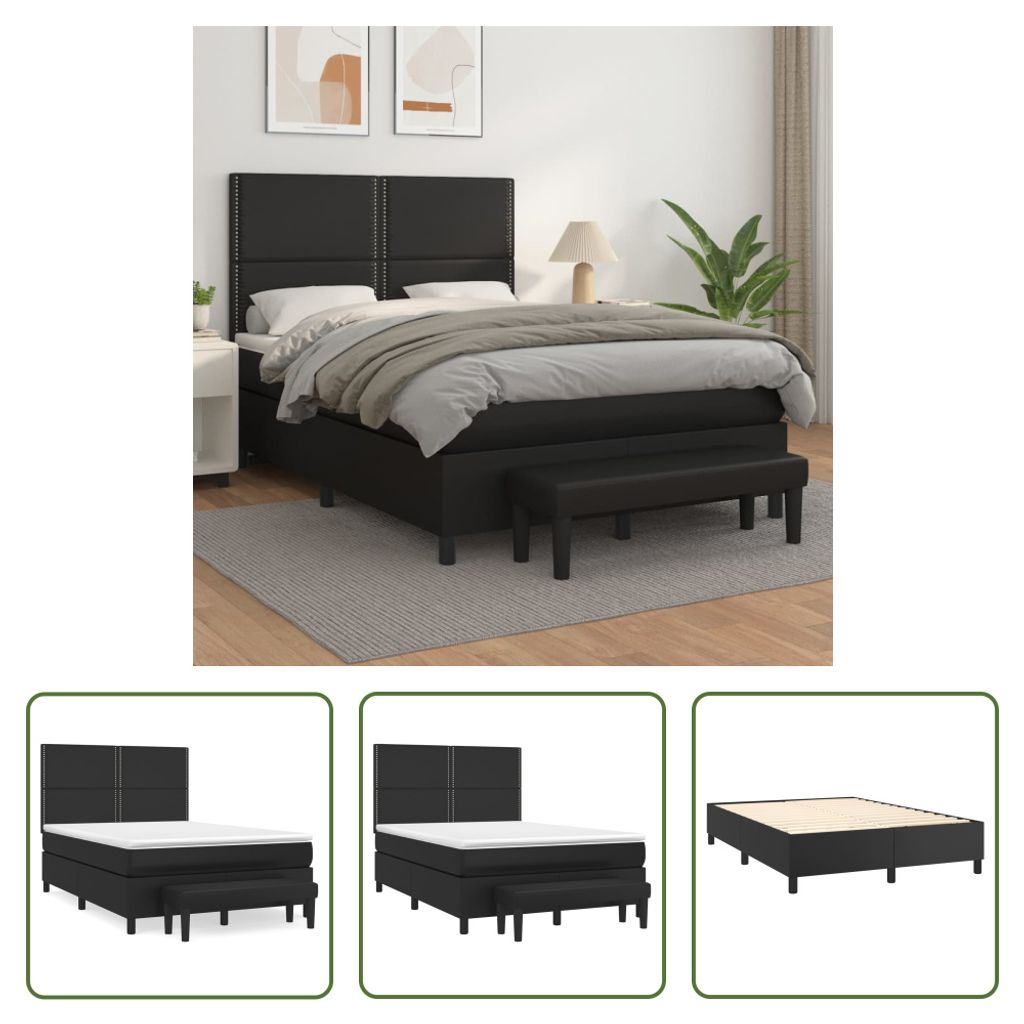 The Living Store Boxspringbett mit Matratze Schwarz 140x190 cm Kunstleder
