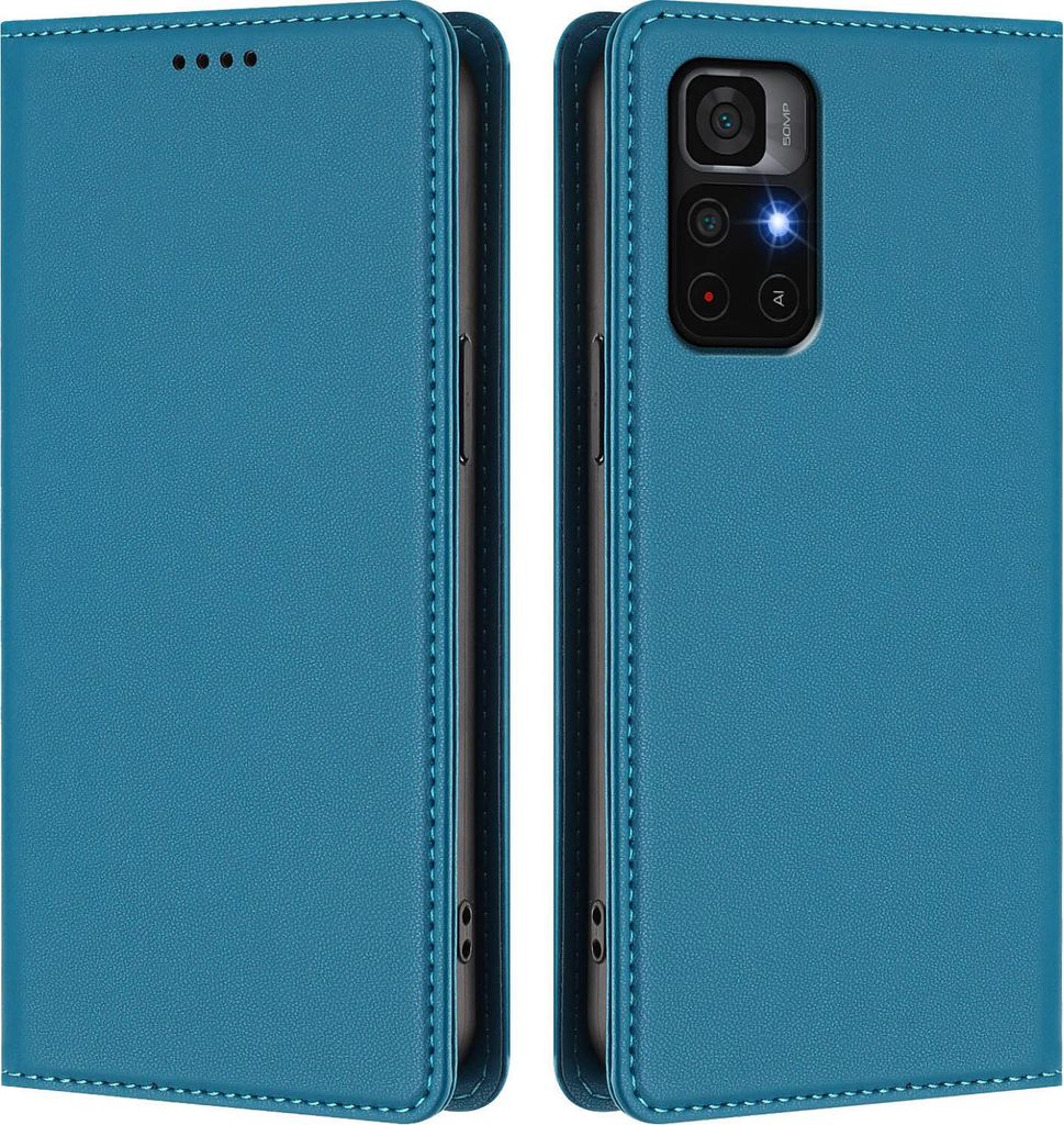 Handyhülle für Xiaomi Poco M4 Pro 5G/Redmi Note 11 5G, Kunstleder Klapphülle Stoßfeste Magnetische Hülle mit Ständer Blau