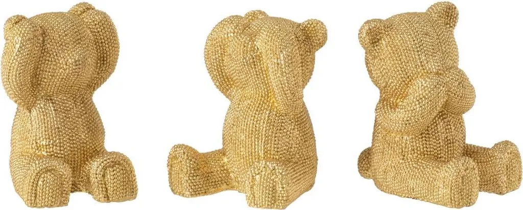 J-Line Ours Écoute Visage Silence Mgo Doré Assorti 3 Pièces - Set de Déco