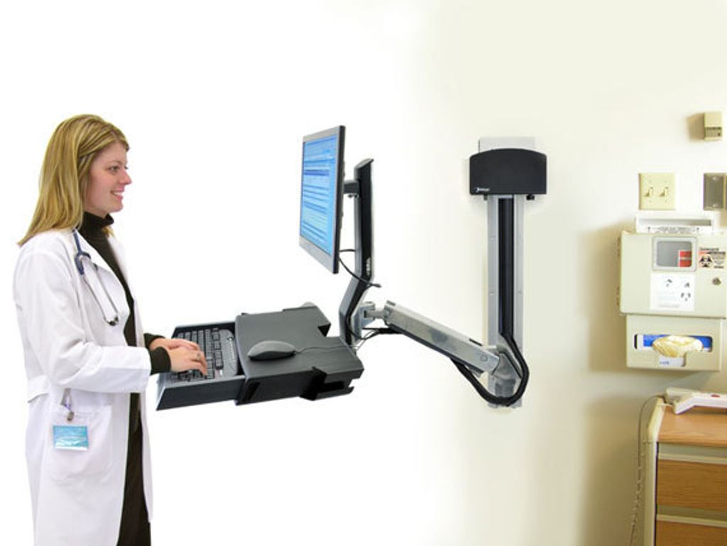 Ergotron StyleView Sit-Stand Combo System with Worksurface and Small Black CPU Holder