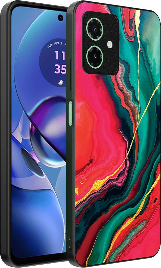 Smartphonica Handytasche passend für Motorola Moto G64 mit rot-grünem Marmordruck - TPU Backcover Case rot-grünes Marmordesign