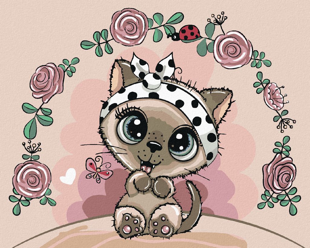 Zuty - Malen nach Zahlen - KLEINE KATZE MIT BLUMEN, 40x50 cm, ohne Keilrahmen