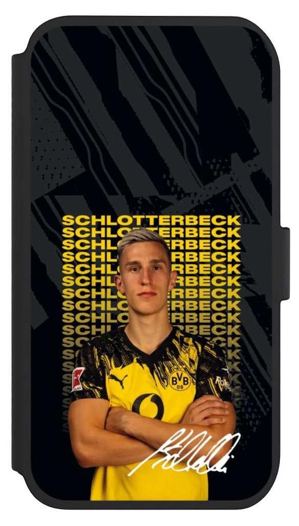 NIVOCASE Klapphülle für Apple iPhone 11 Handyhülle aus Kunst Leder NIVOflip schwarz BVB Borussia Dortmund Nico Schlotterbeck