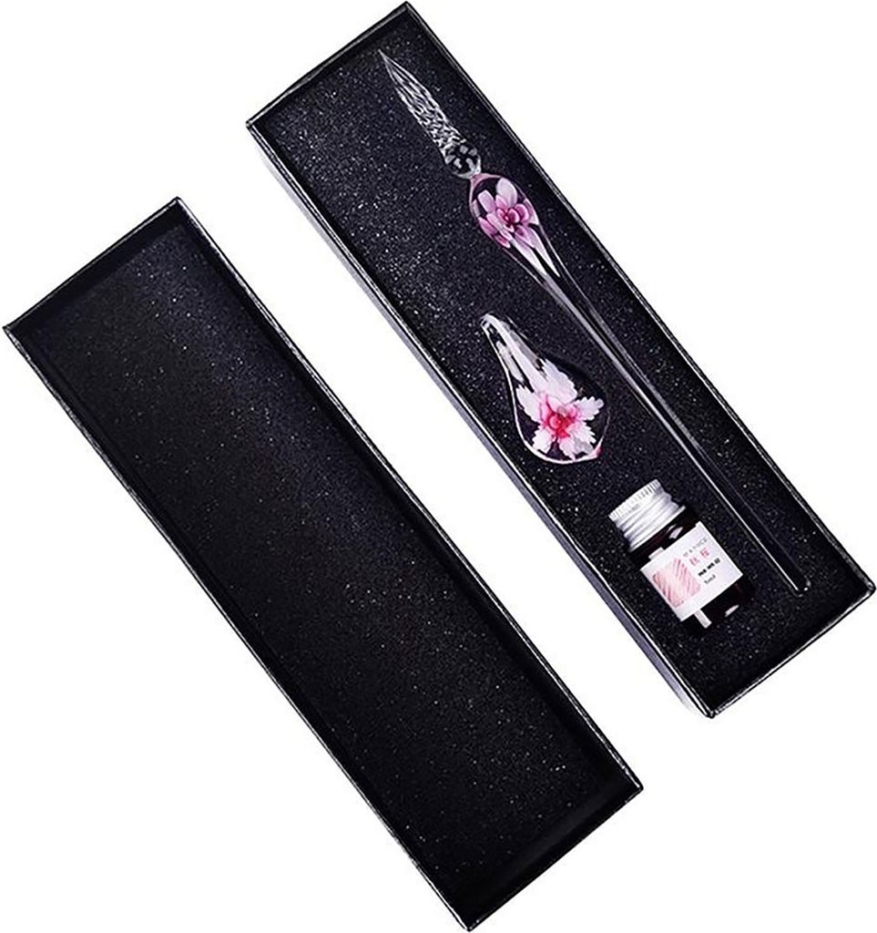 1 Set transparent in Blumenglas Schreiben Sten Faux Crystal Writing Dip Stift Schüler Geschenk-Rosa