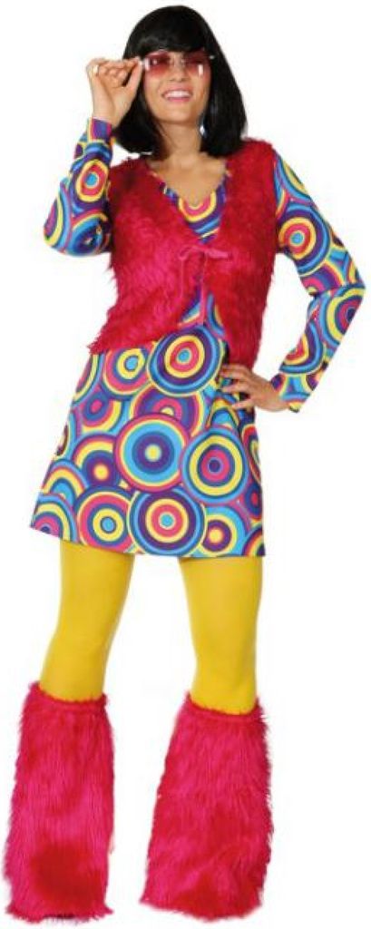 O9442-40 Crazy-blau Damen Hippiekostüm Hippiekleid mit Weste Gr.40