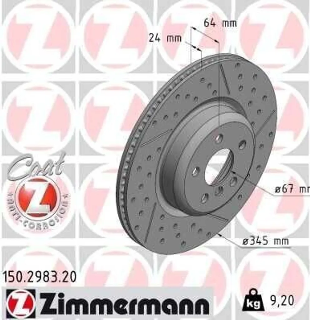 Disque de frein ventilé 345mm pour BMW Série 3 G20, Qualité Zimmermann