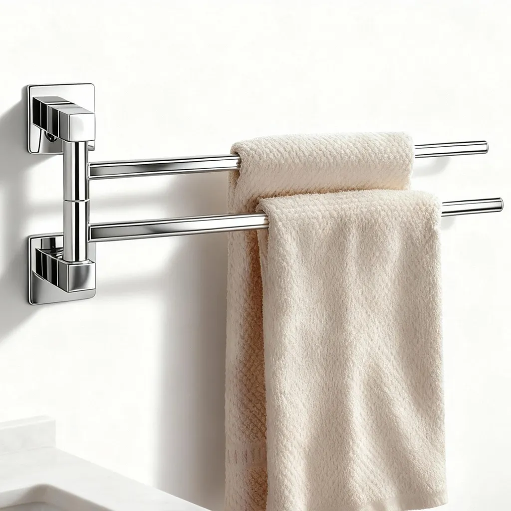 Porte-serviettes double bras rotatif 180° en tube carré noir mat 40cm