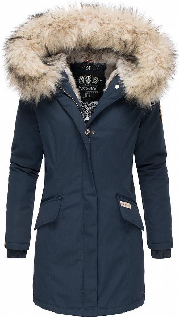 Navahoo Premium Damen Winterjacke Parka Mantel Jacke Kunstfell Gefüttert Kapuze Cristal Navy Gr. 34 - XS