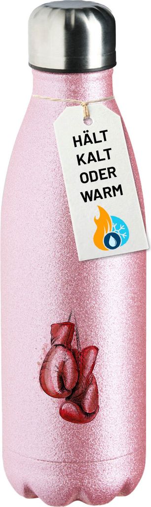 Huuraa Trinkflasche Boxhandschuh Comic 500ml Pink Edelstahl Wasserflasche Trinkflasche Geschenkidee