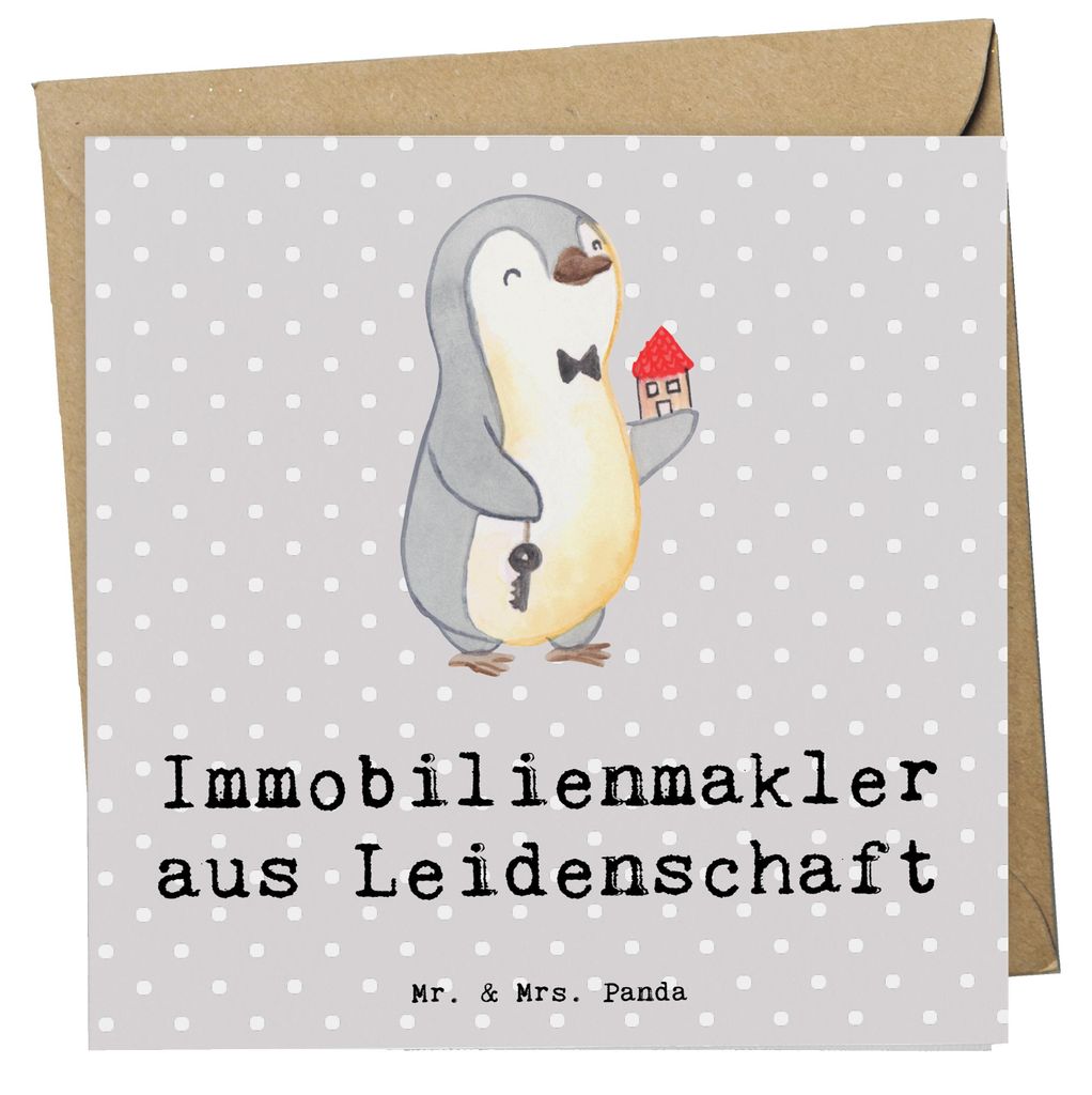 Mr. & Mrs. Panda Grußkarte Immobilienmakler Leidenschaft - Grau Pastell - Geschenk, Ausbildung, doppelkarte, Klappkarte, faltkarte, Spruch, Witzig...