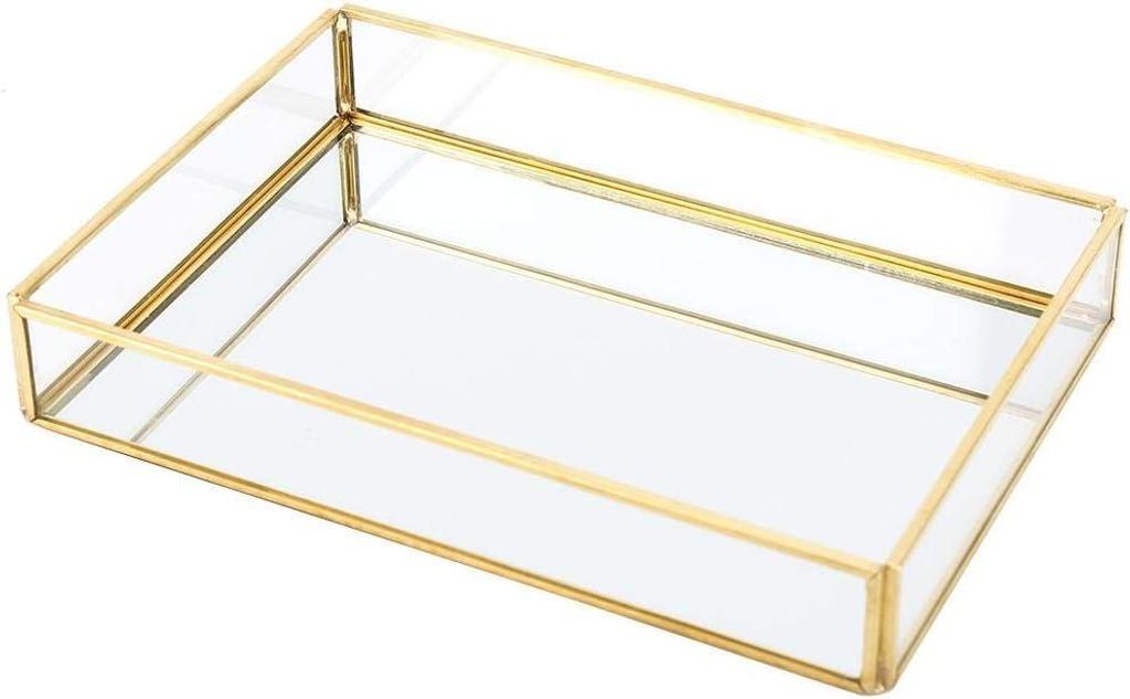 Rechteckiges Tablett aus goldfarbenem Spiegelglas – zur Aufbewahrung von Parfums/Schmuck – goldene Eleganz – Dekoration für den Schminktisch