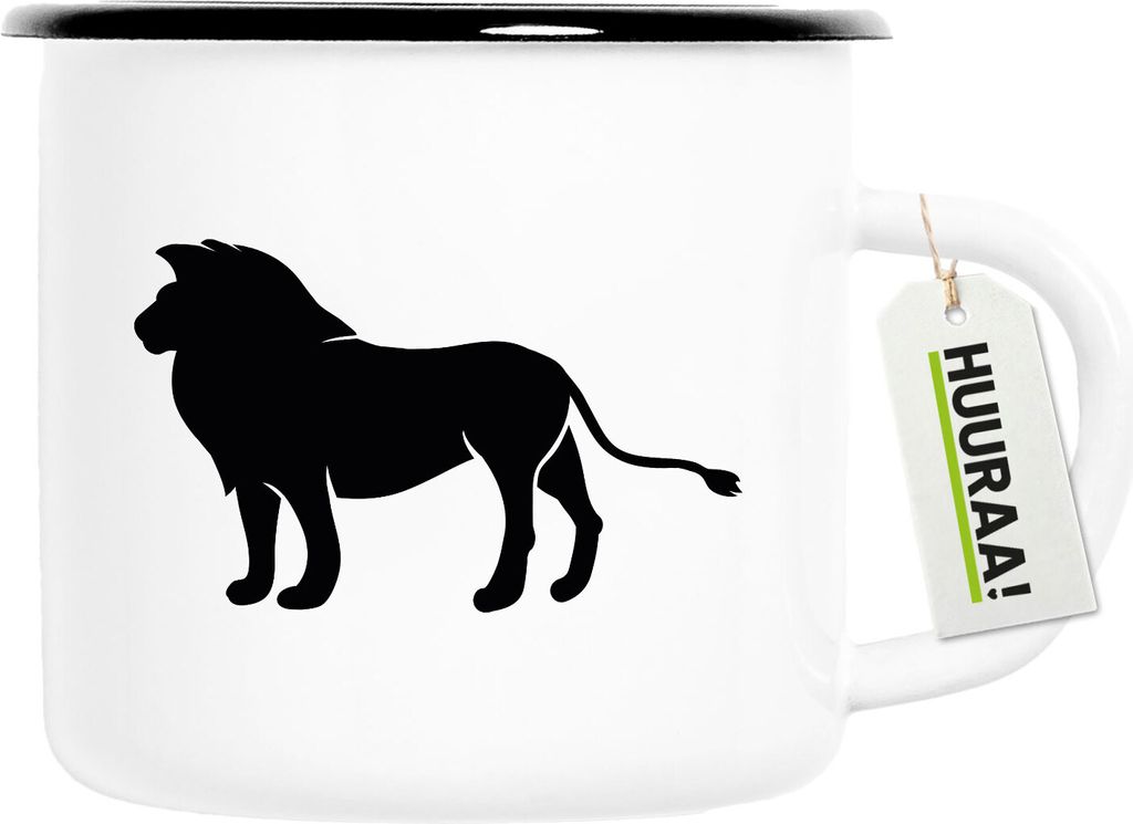 Huuraa Emaille Tasse Löwe Silhouette 300ml Vintage Campingbecher Geschenkidee