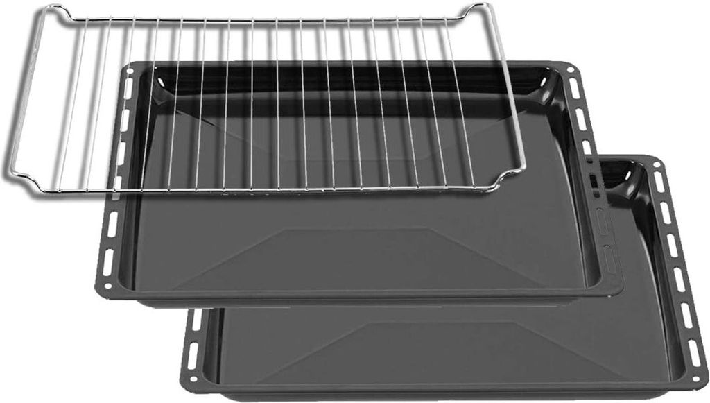 ICQN Backblech 445 x 375 x 25 mm Set, 2x Emailliert Fettpfanne und Verchromt Backofenrost, Kratzfest & Rostfrei, Passend für Whirlpool, Ignis, Bau...