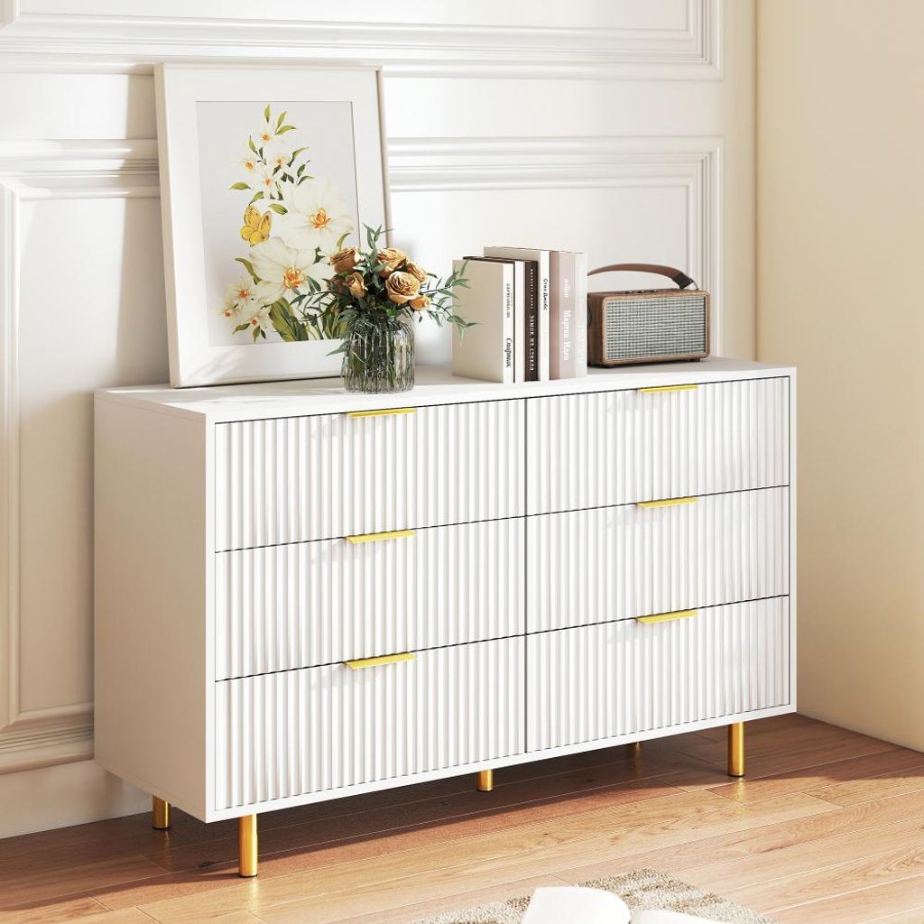 Kommode mit 6 Schubladen, elegantem Prägedesign, goldenen Produktbild 
