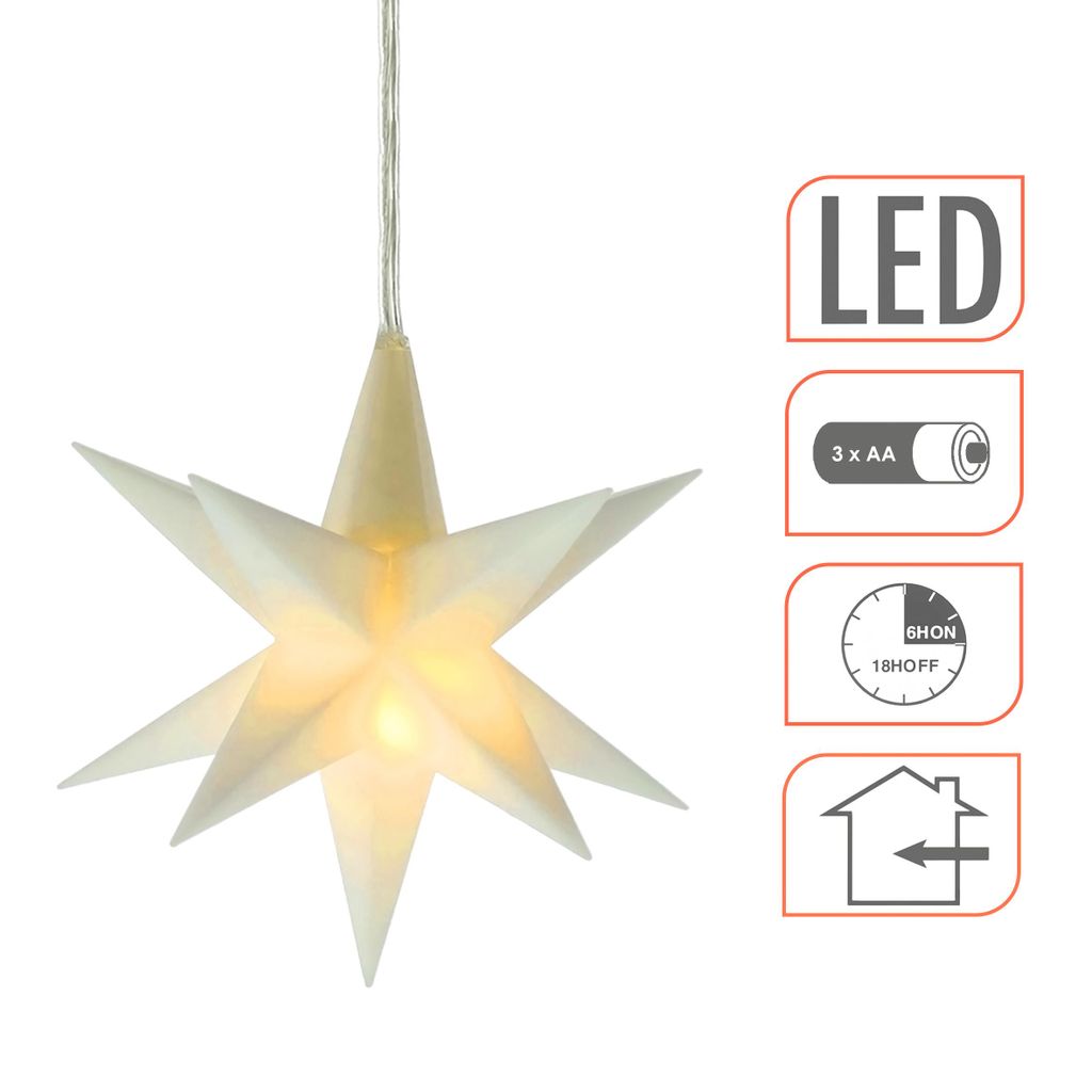 3D Weihnachtsstern 12 cm mit Timer - wei - Deko