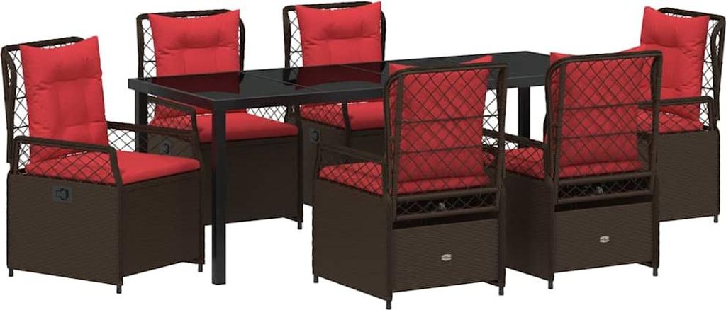 Garten Essgruppe 7 pcs Braun Poly-Rattan