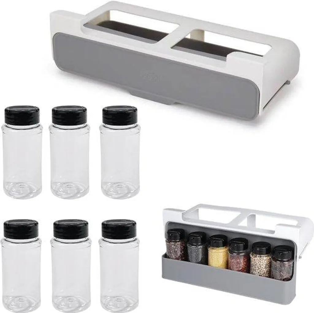 Présentoir à aromates de cuisine 6 compartiments gris et blanc modulable